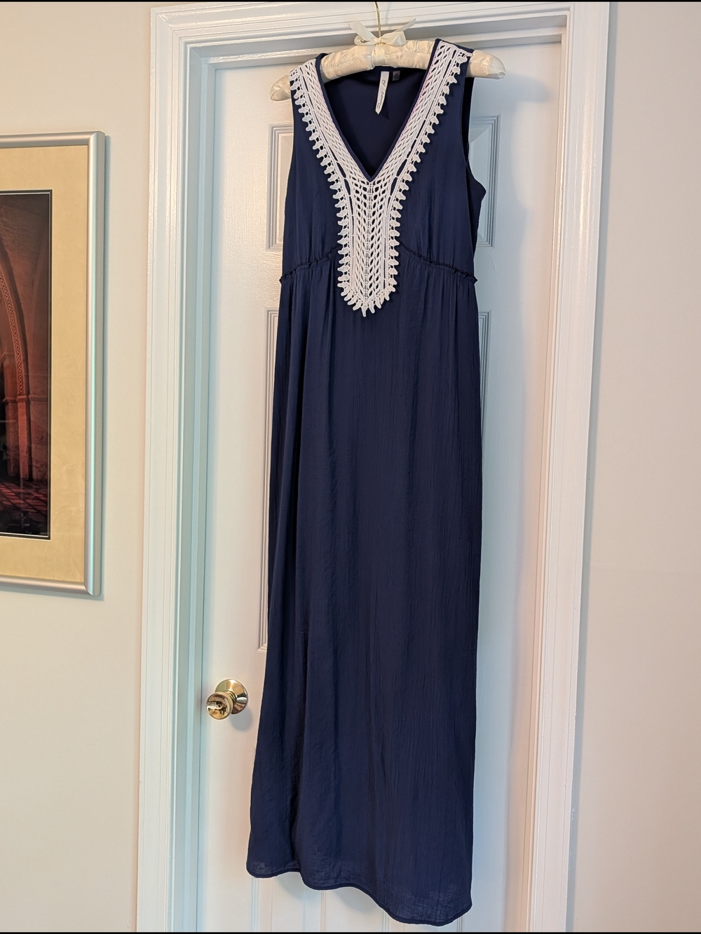 NY Collection Navy Sleeveless Maxi Dress with White Trim Detail